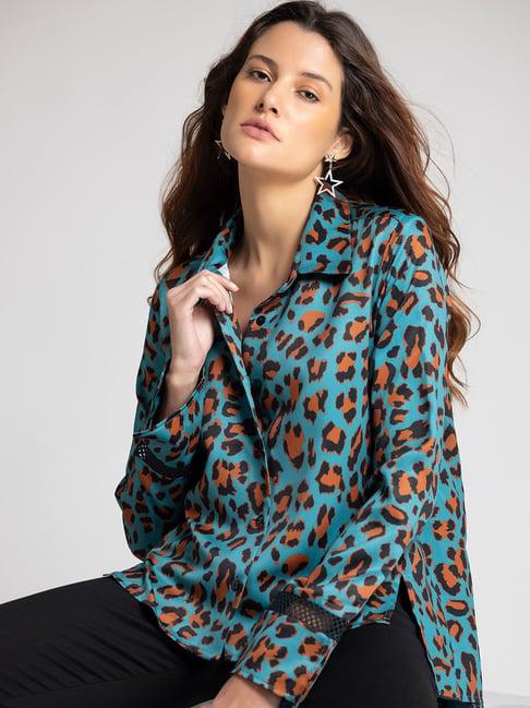 shaye teal printed shirt