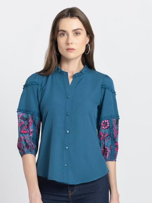 shaye teal regular fit shirt