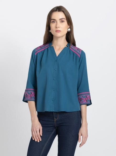 shaye teal regular fit shirt