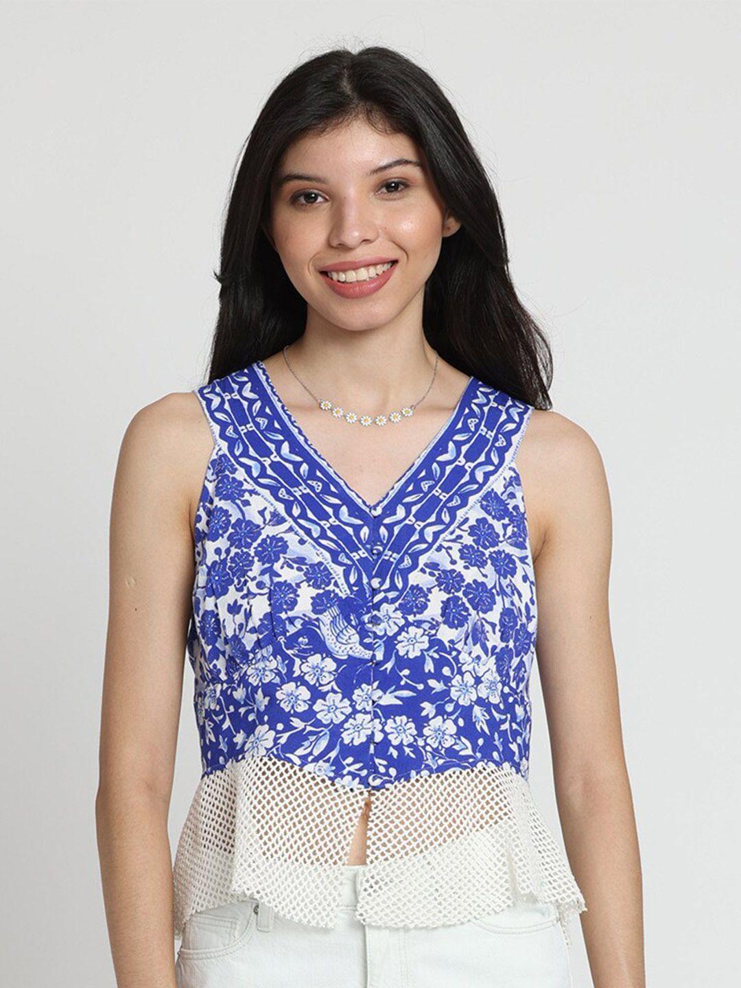 shaye v-neck floral print indigo top