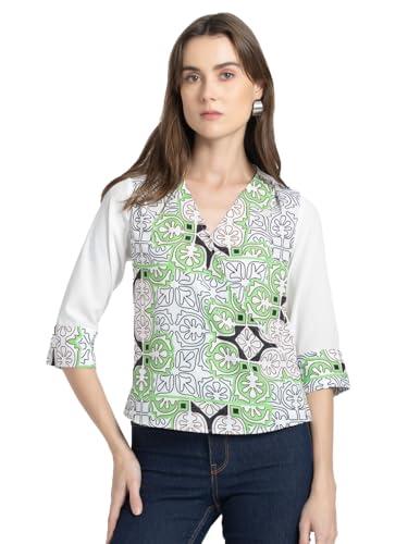 shaye white casual 3/4th sleeves v-neck solid top for women