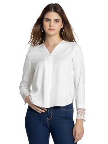 shaye white casual full sleeves v-neck solid top for women