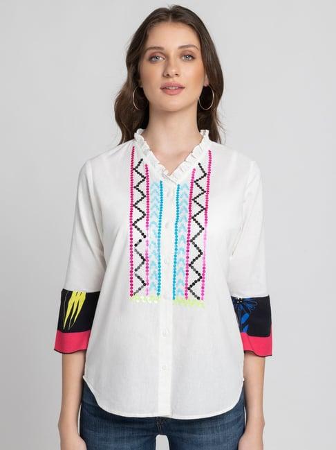 shaye white cotton embellished shirt