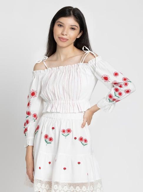 shaye white cotton embroidered co-ord set