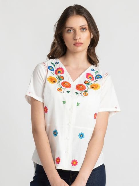 shaye white cotton embroidered shirt