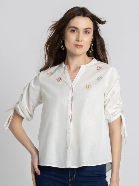 shaye white cotton embroidered shirt
