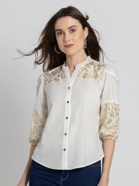 shaye white cotton floral print shirt