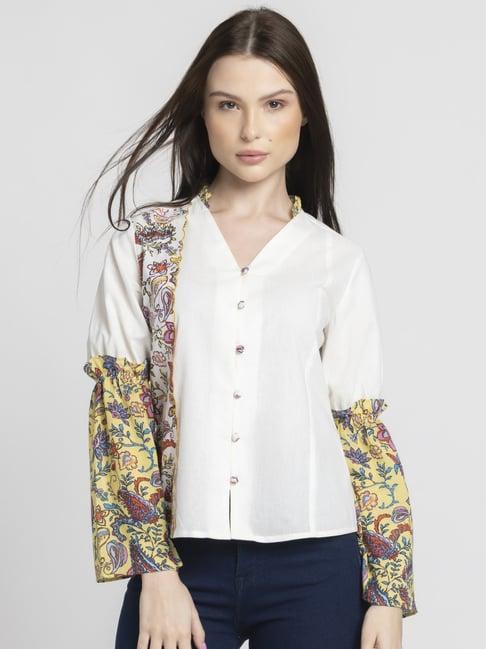 shaye white cotton printed shirt