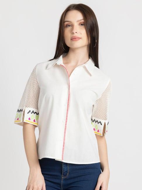 shaye white cotton regular fit shirt