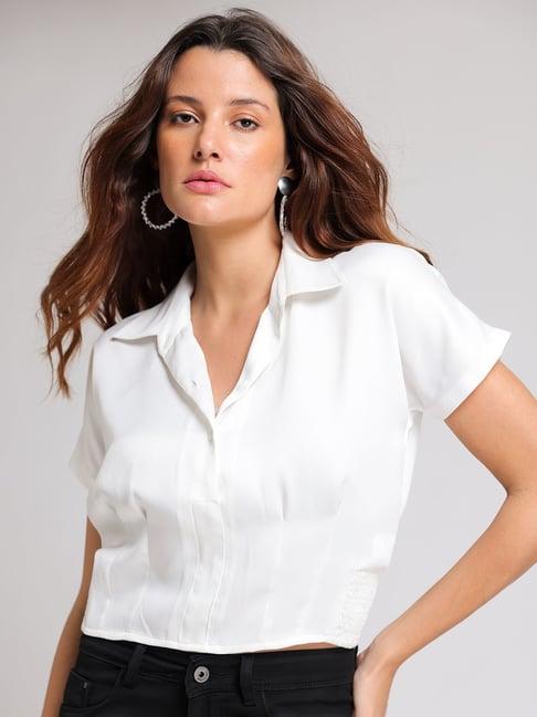 shaye white relaxed fit crop shirt