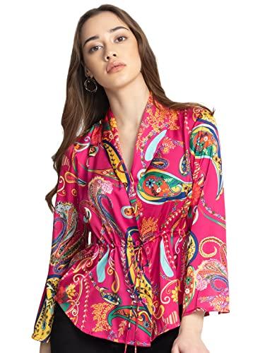 shaye women's casual floral print multicolour shirts with button-down collar |3/4th sleeves |satin fabric