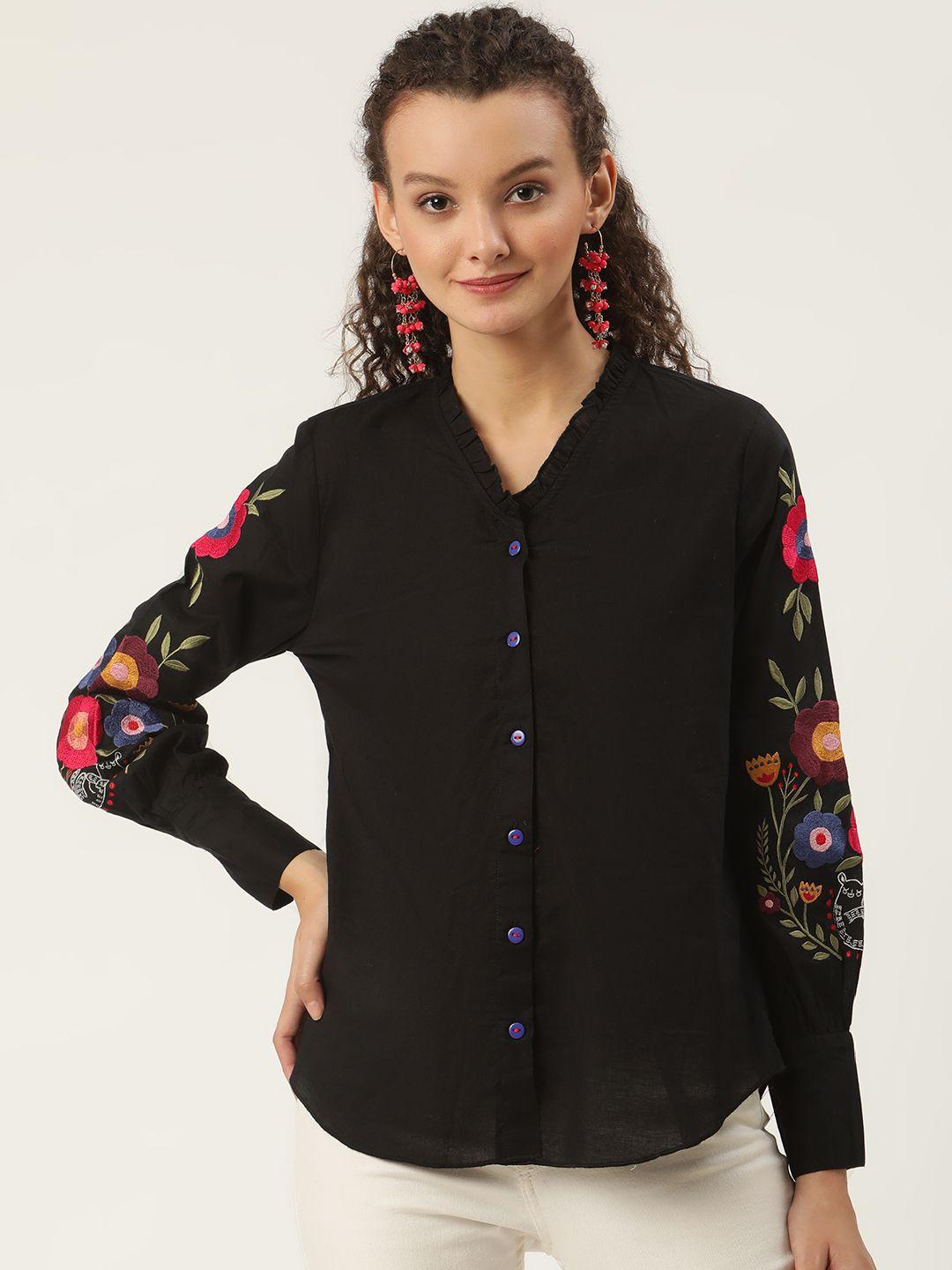 shaye women black smart floral casual shirt