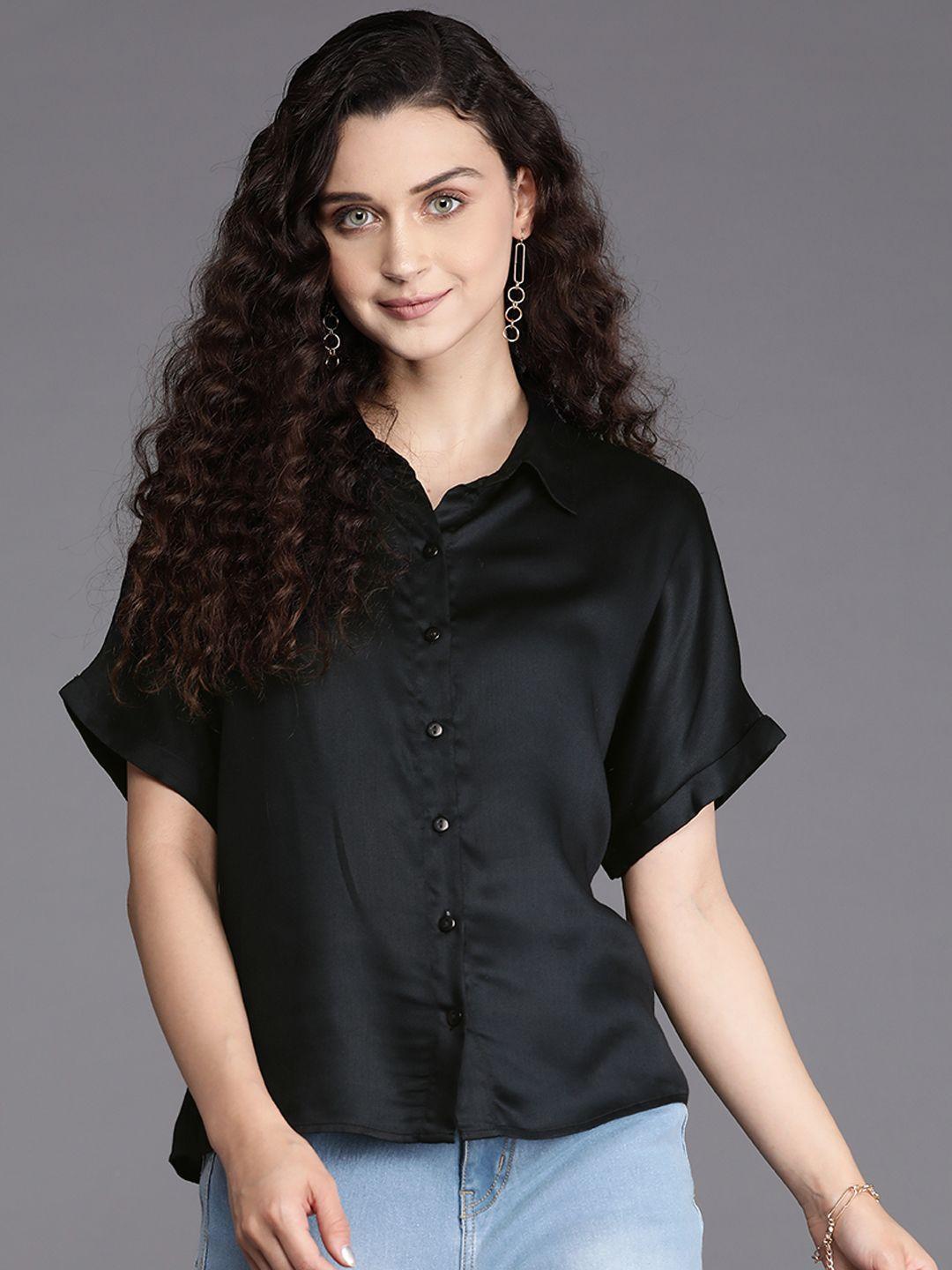 shaye women black solid comfort casual shirt