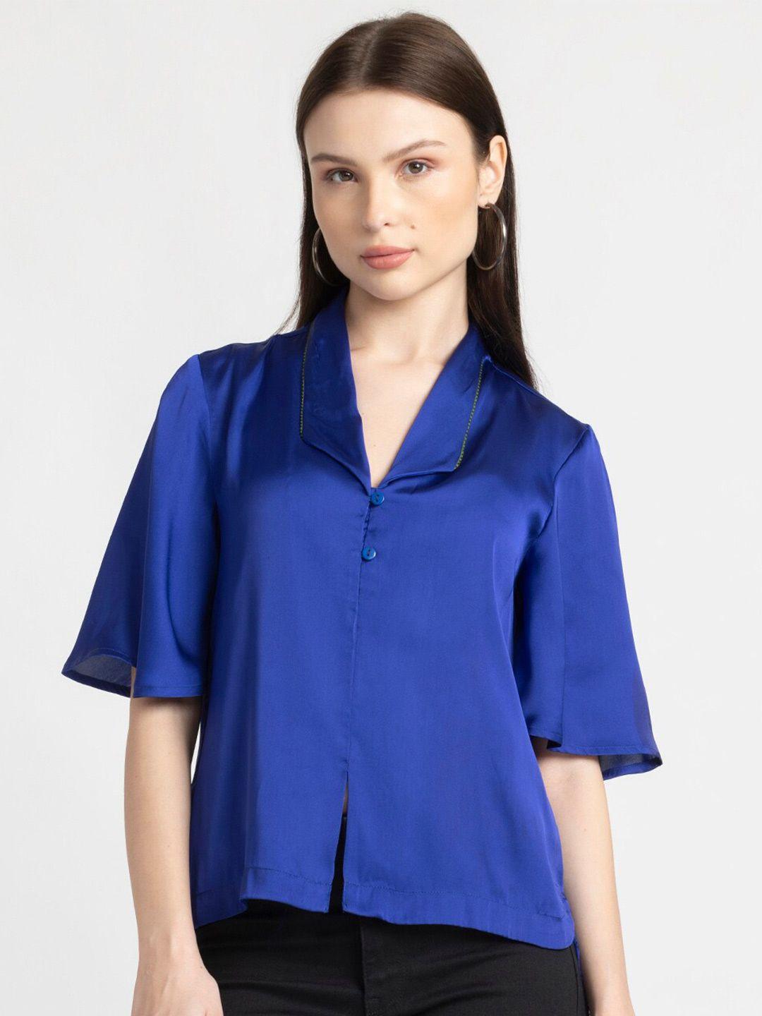 shaye women blue classic opaque casual shirt