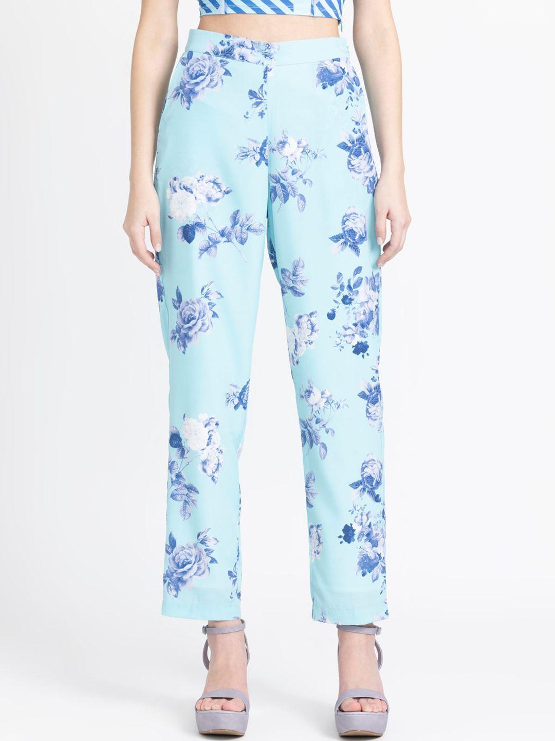 shaye women floral printed smart mid-rise regular trousers