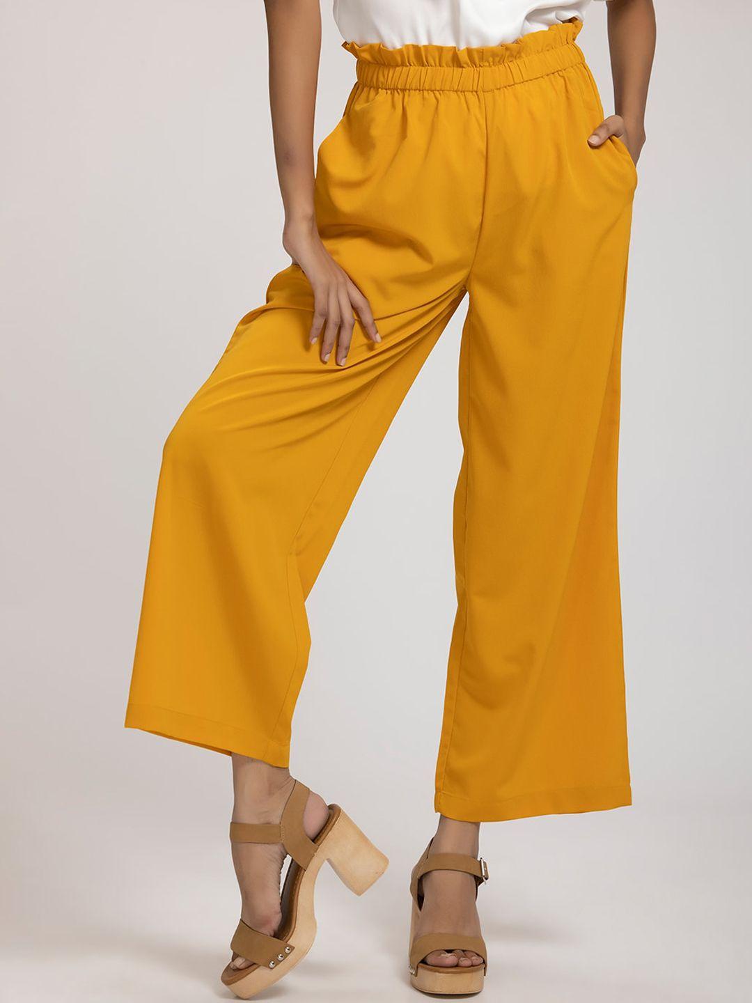 shaye women mustard yellow relaxed flared trousers