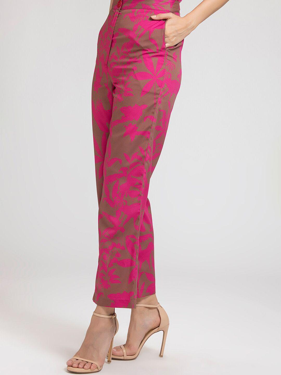 shaye women pink printed smart fit high-rise trousers