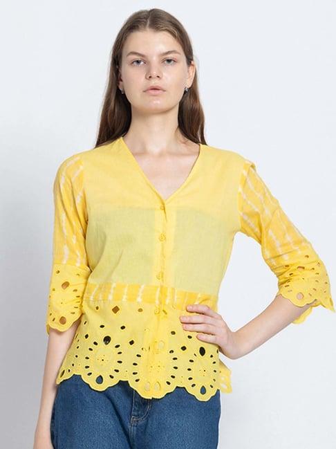 shaye yellow cotton embroidered top