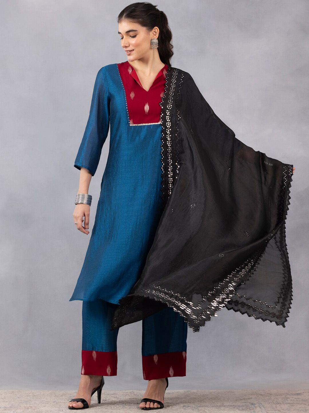 shaye yoke design regular straight kurta with trousers & dupatta