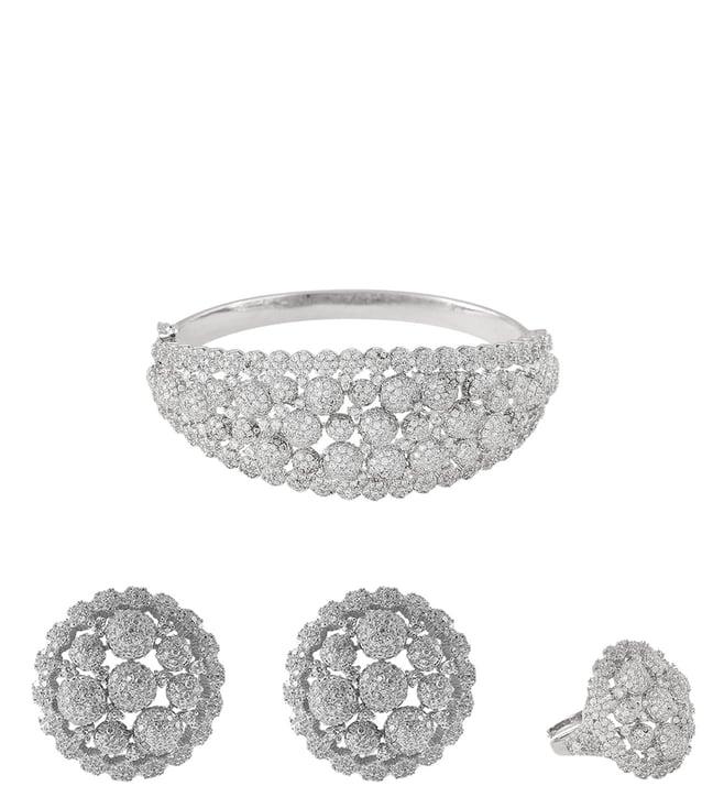shaze silver vanilla cubic zirconia bubble bracelet, earring & ring set