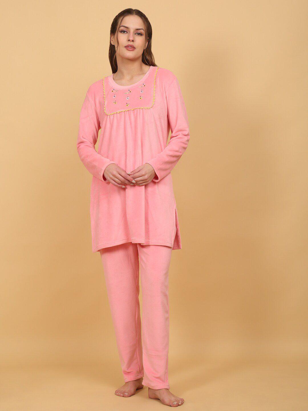 she n she floral embroidered round neck night suit