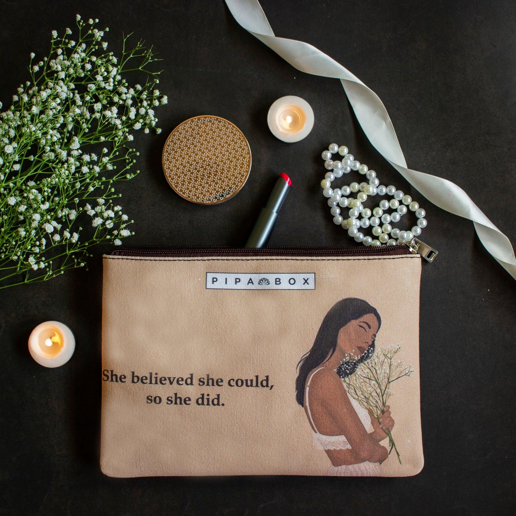 she belived she could - printed multi purpose canvas pouch