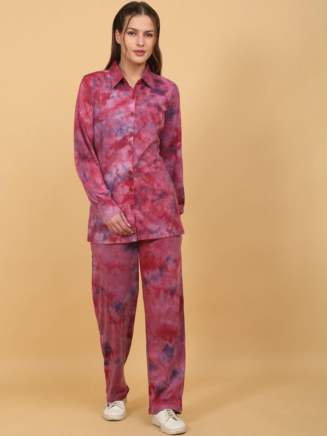she n she tie & dye collar shirt with trousers co-ords