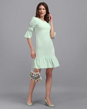 sheath dress with puff sleeves