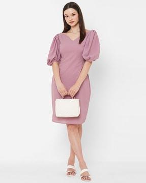 sheath dress with puff sleeves