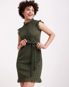 sheath dress with waist tie-up