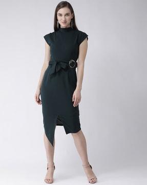 sheath dress with waist tie-up