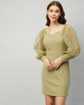 sheath mini dress with puff sleeves