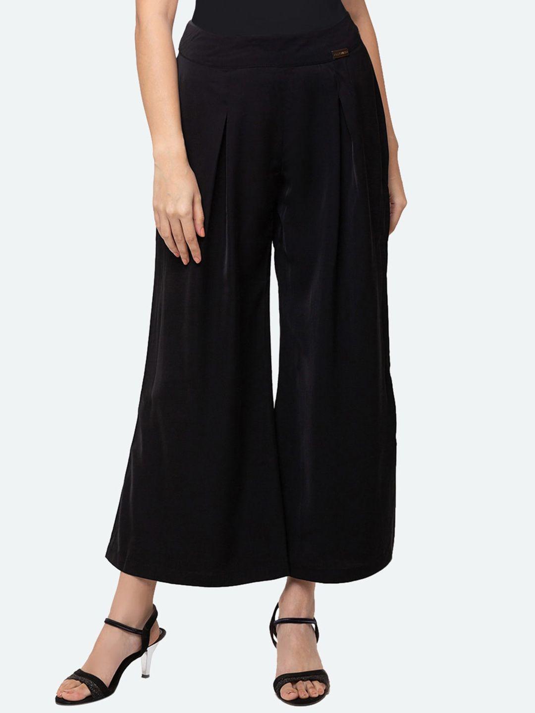 sheczzar women loose fit easy wash pleated culottes trousers