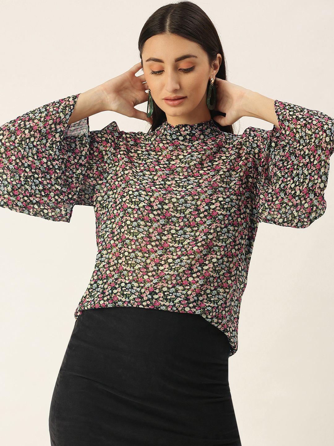 sheczzar black & pink floral print top