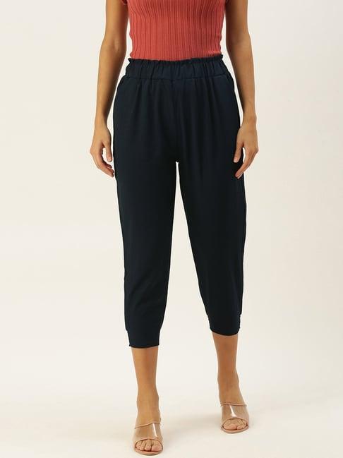 sheczzar navy regular fit elasticated trousers