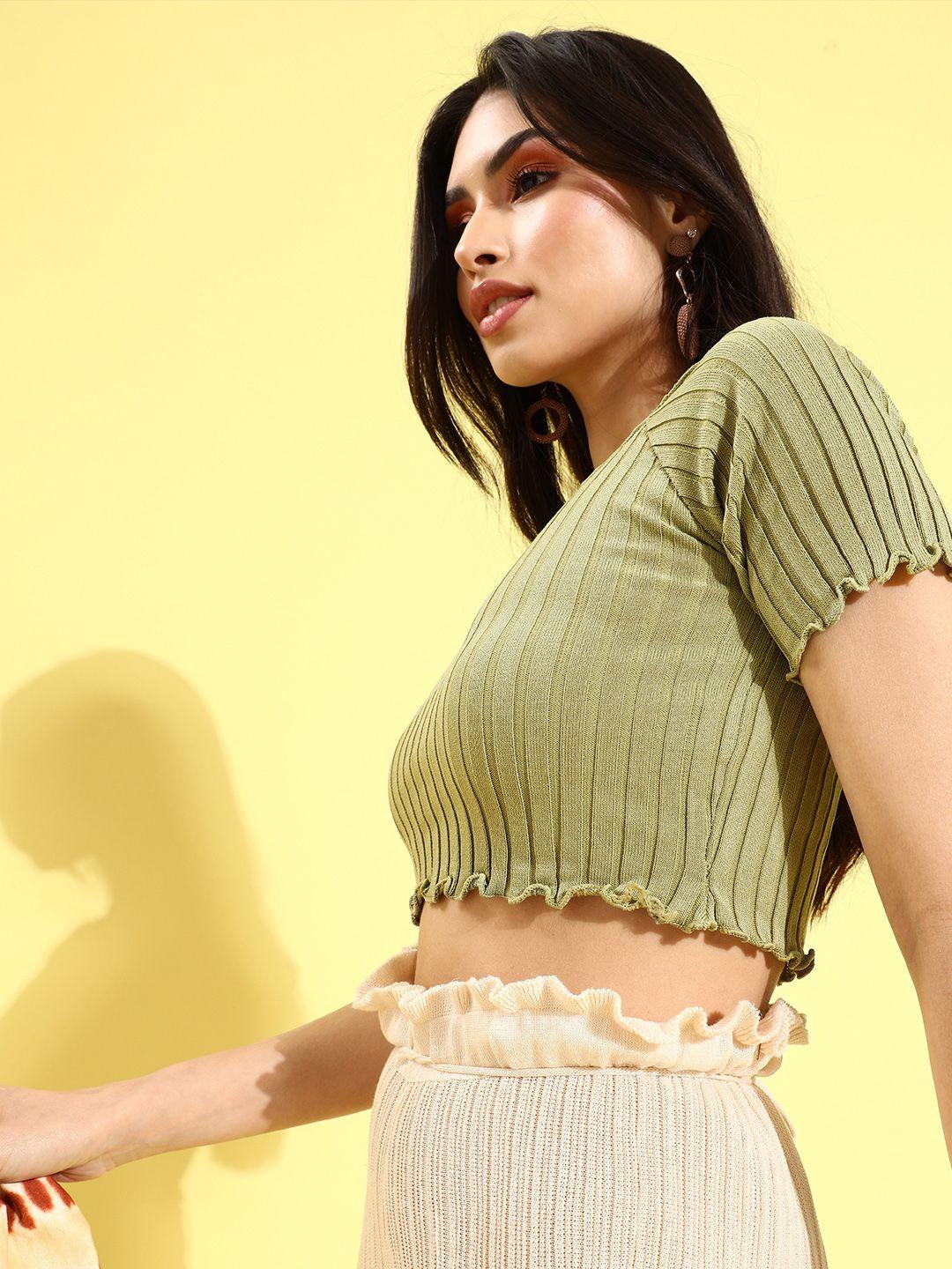 sheczzar olive green regular crop top