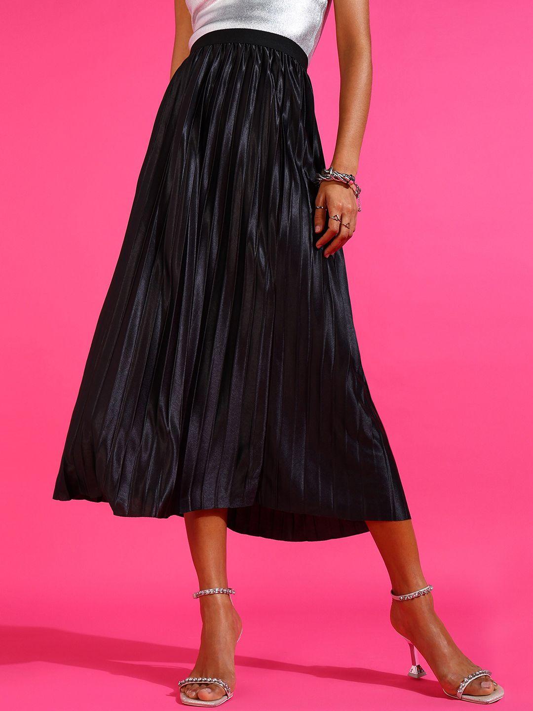 sheczzar satin flared midi length skirt