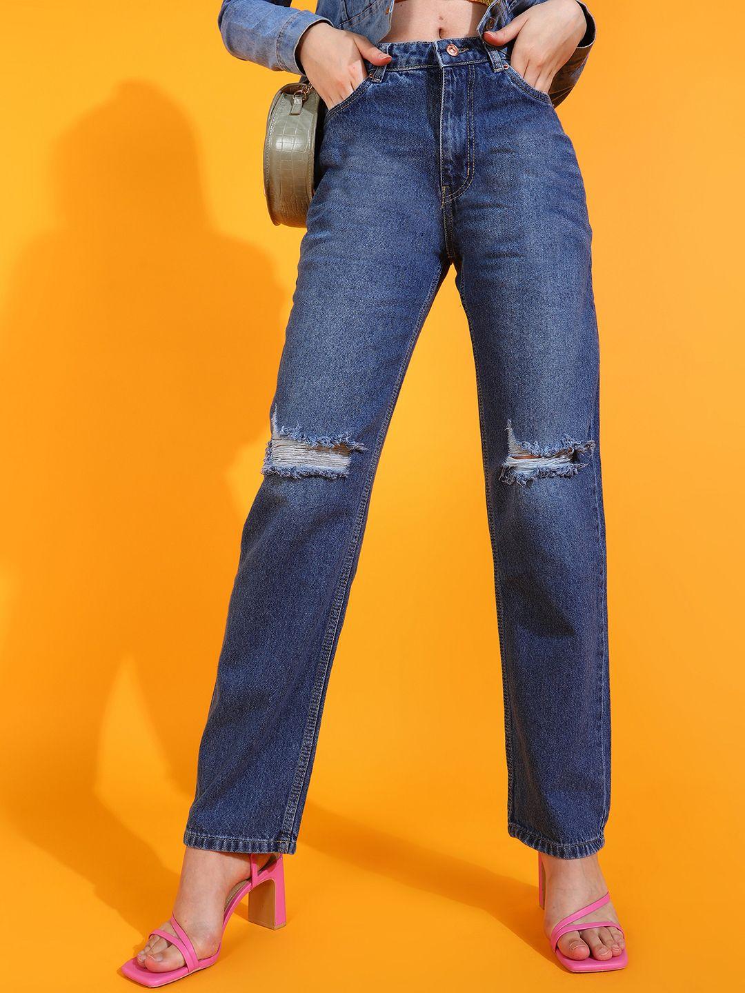 sheczzar women blue original slim fit mildly distressed light fade stretchable jeans