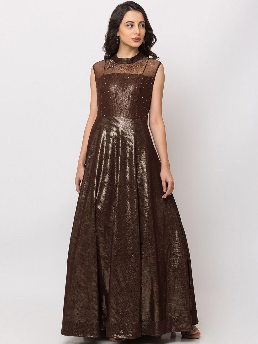 sheczzar women brown solid maxi dress