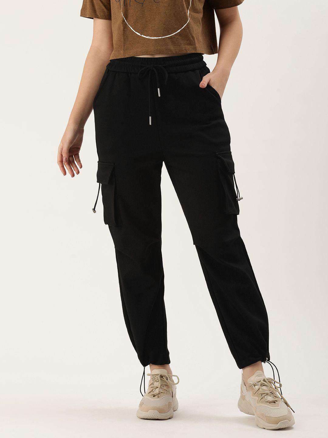 sheczzar women loose fit high-rise cargos trousers