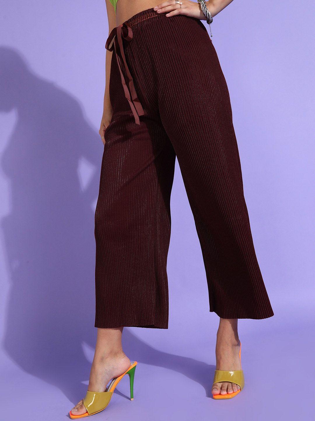 sheczzar women maroon loose fit easy wash culottes trousers