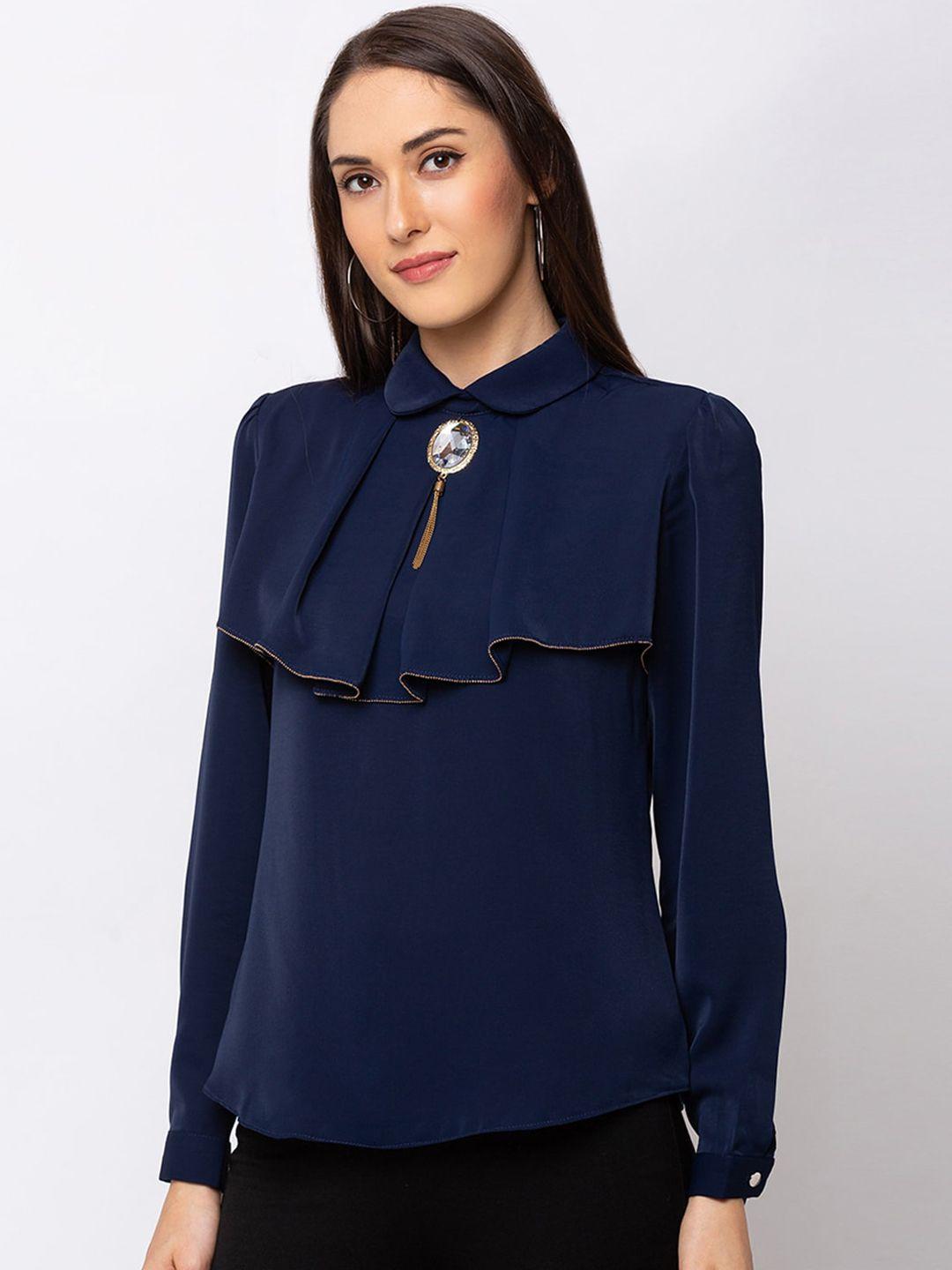 sheczzar women navy blue solid top