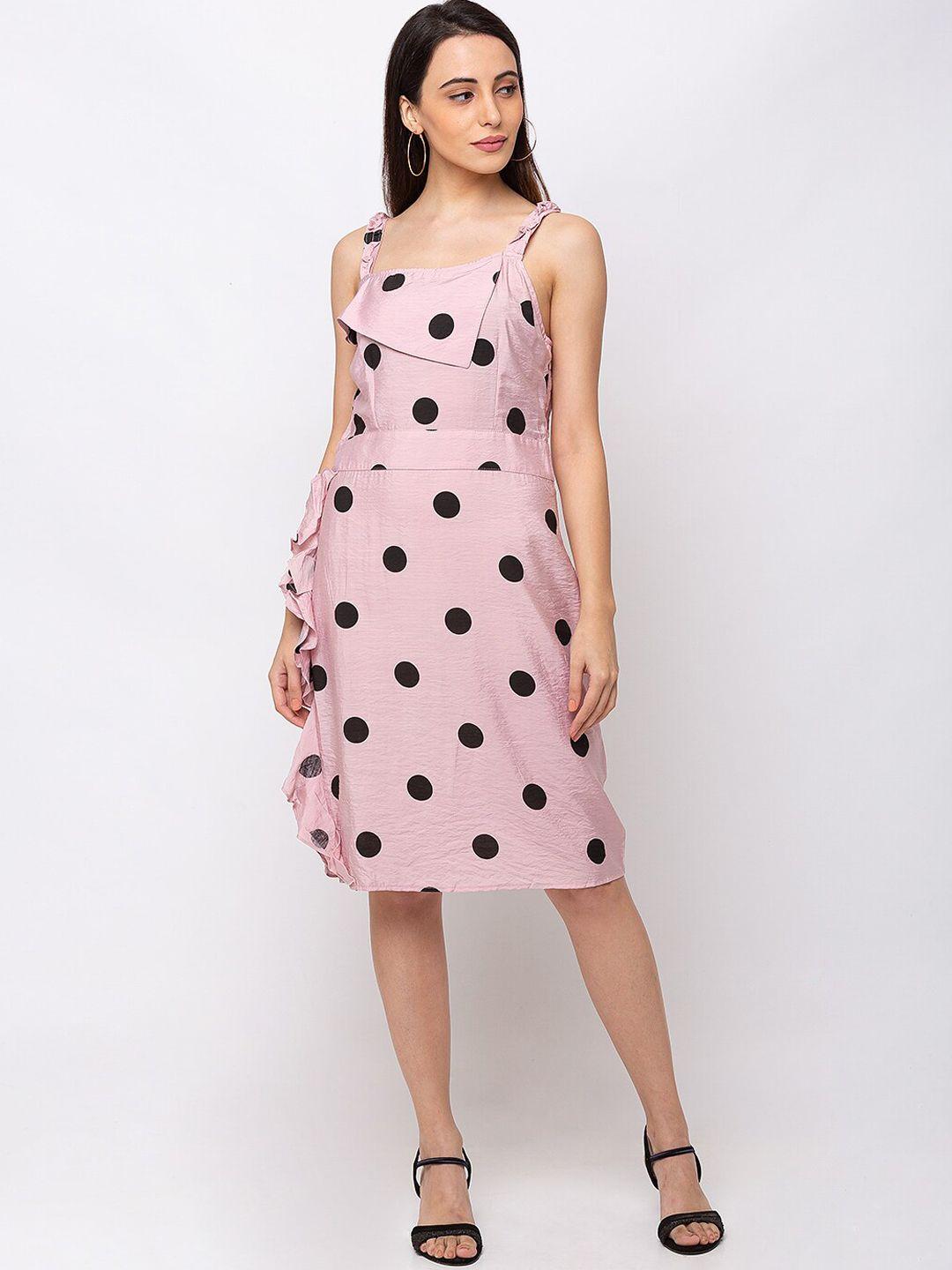 sheczzar women pink polka dot printed a-line dress