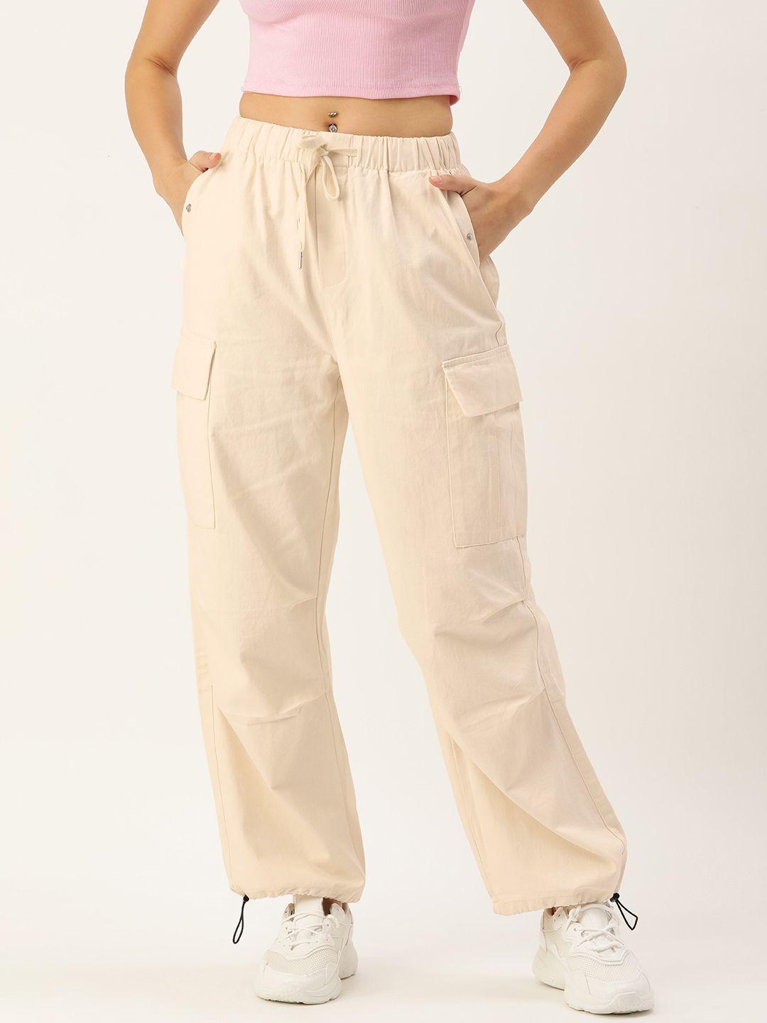 sheczzar women relaxed straight leg loose fit high-rise cargos trousers