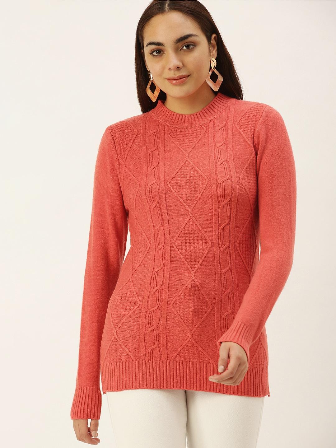 sheczzar women rust cable knit pullover