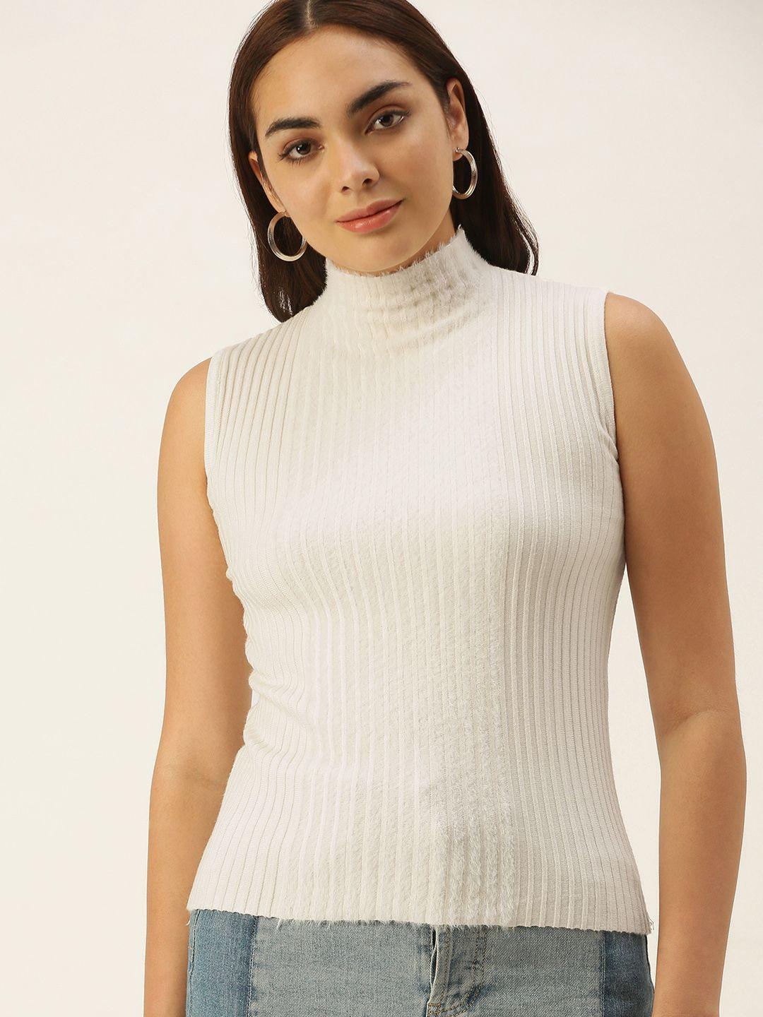 sheczzar women white ribbed sleeveless pullover