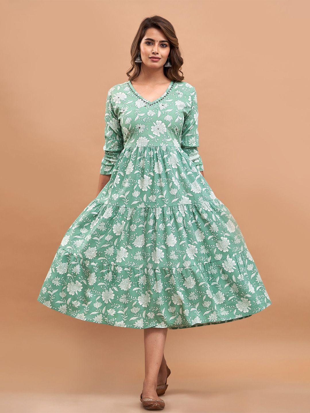 shedika sea green floral print maternity a-line midi dress