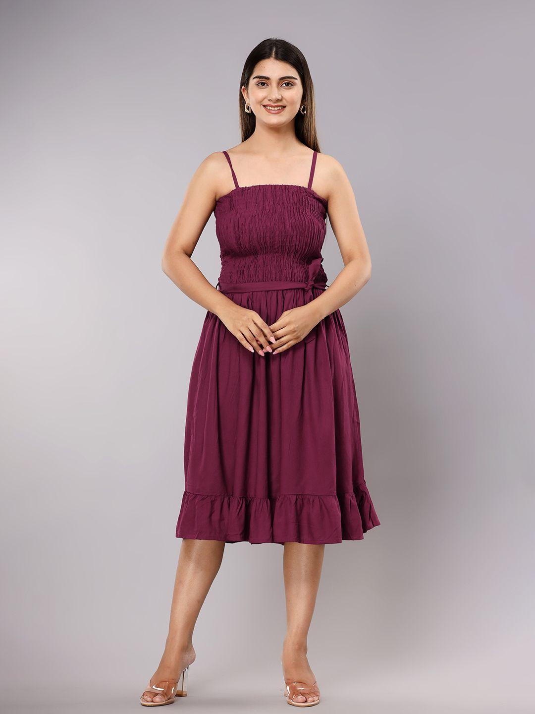 shedika shoulder straps smocked fit & flare midi dress