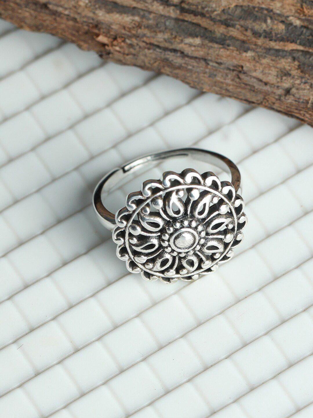 sheer by priyaasi oxidised silver-plated 92.5 sterling silver ad studded finger ring
