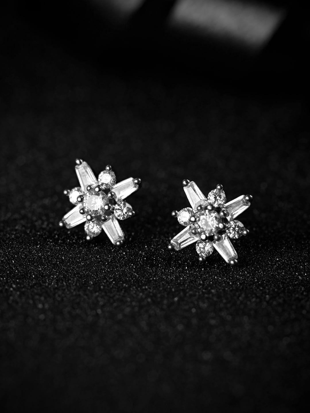 sheer by priyaasi 92.5 sterling silver-plated & white floral studs